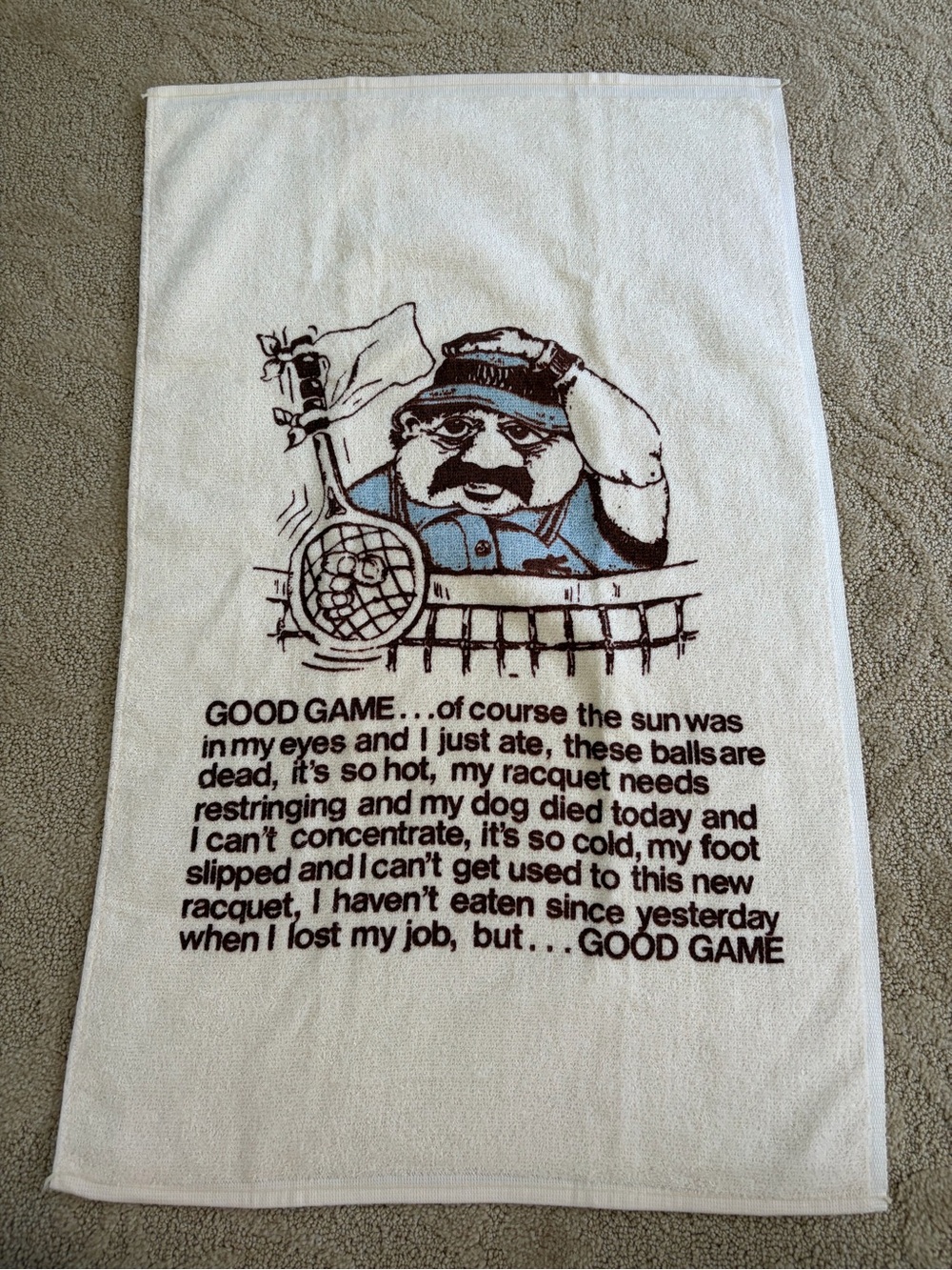 Novelty Tennis Print Hand Bath Towel - Off White